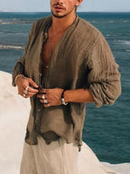 Men's Shirt Stand Collar Cardigan Solid Color