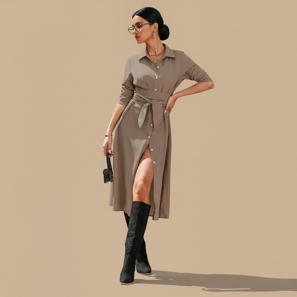 Women's Slim Single-Breasted Shirt Dress