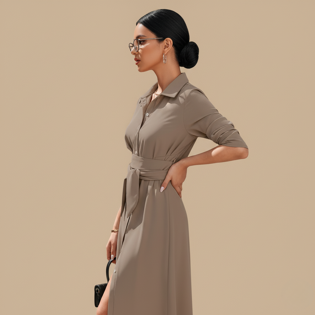 Women's Slim Single-Breasted Shirt Dress