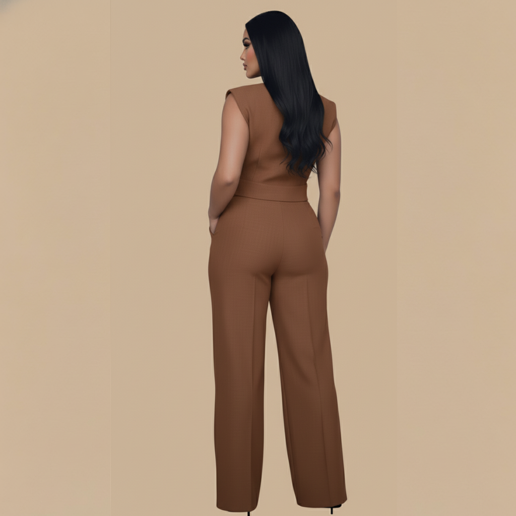 Short Top & Straight-Leg Pants Casual Women's Suit