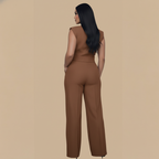 Short Top & Straight-Leg Pants Casual Women's Suit