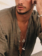 Men's Shirt Stand Collar Cardigan Solid Color