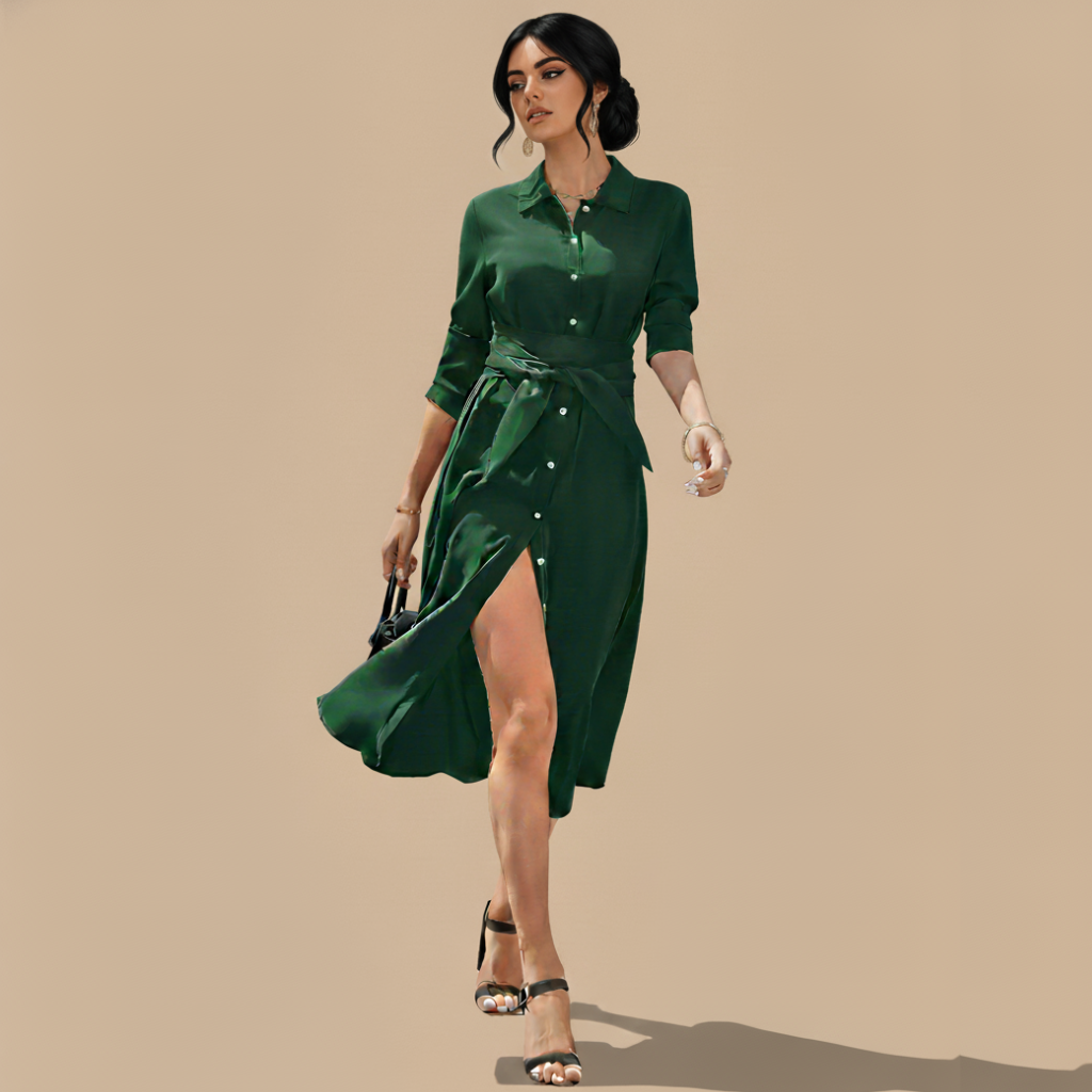 Women's Slim Single-Breasted Shirt Dress