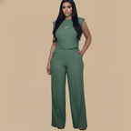 Short Top & Straight-Leg Pants Casual Women's Suit