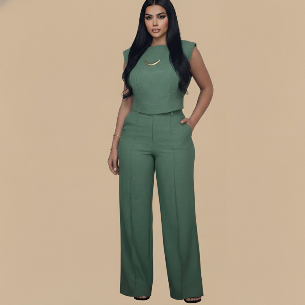 Short Top & Straight-Leg Pants Casual Women's Suit