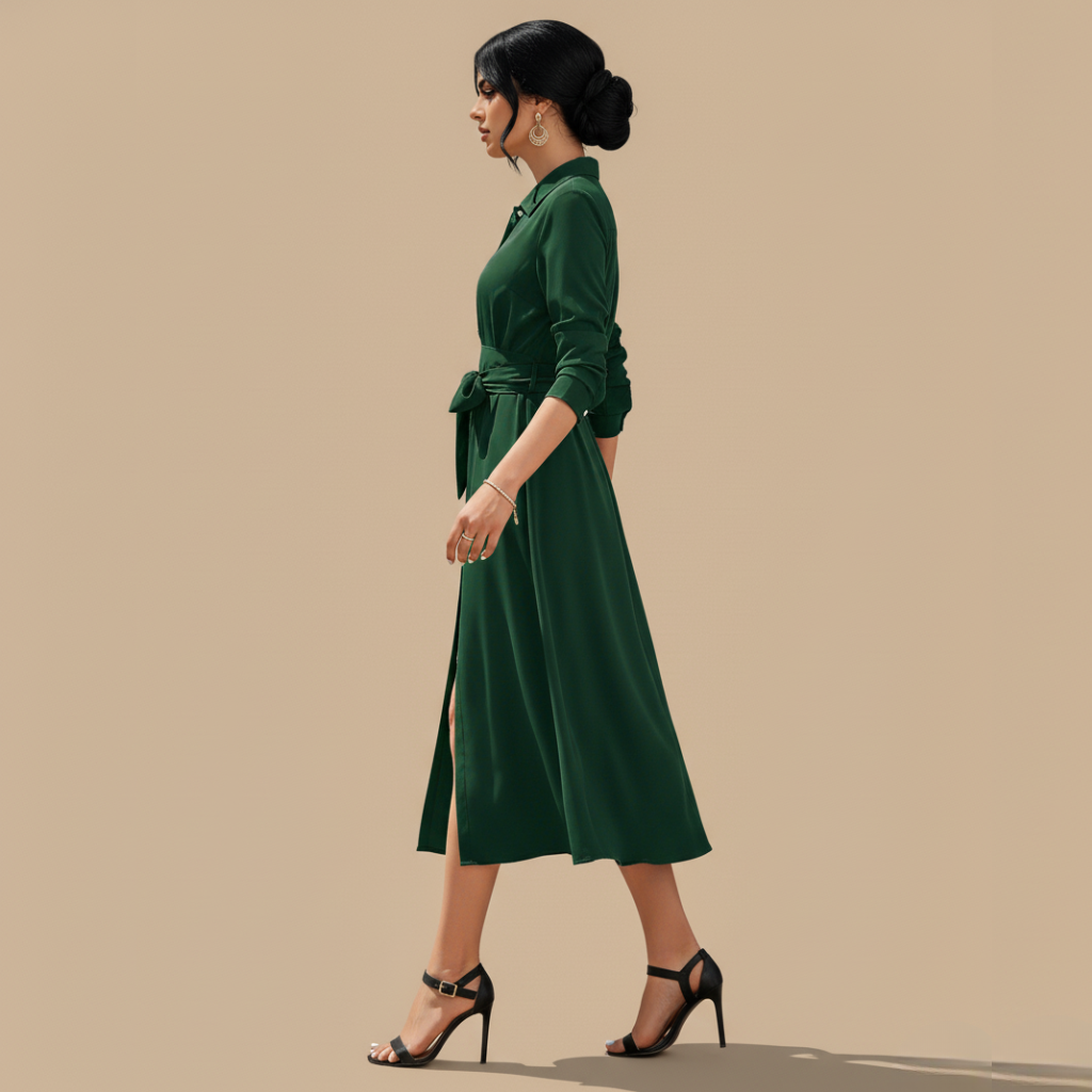 Women's Slim Single-Breasted Shirt Dress