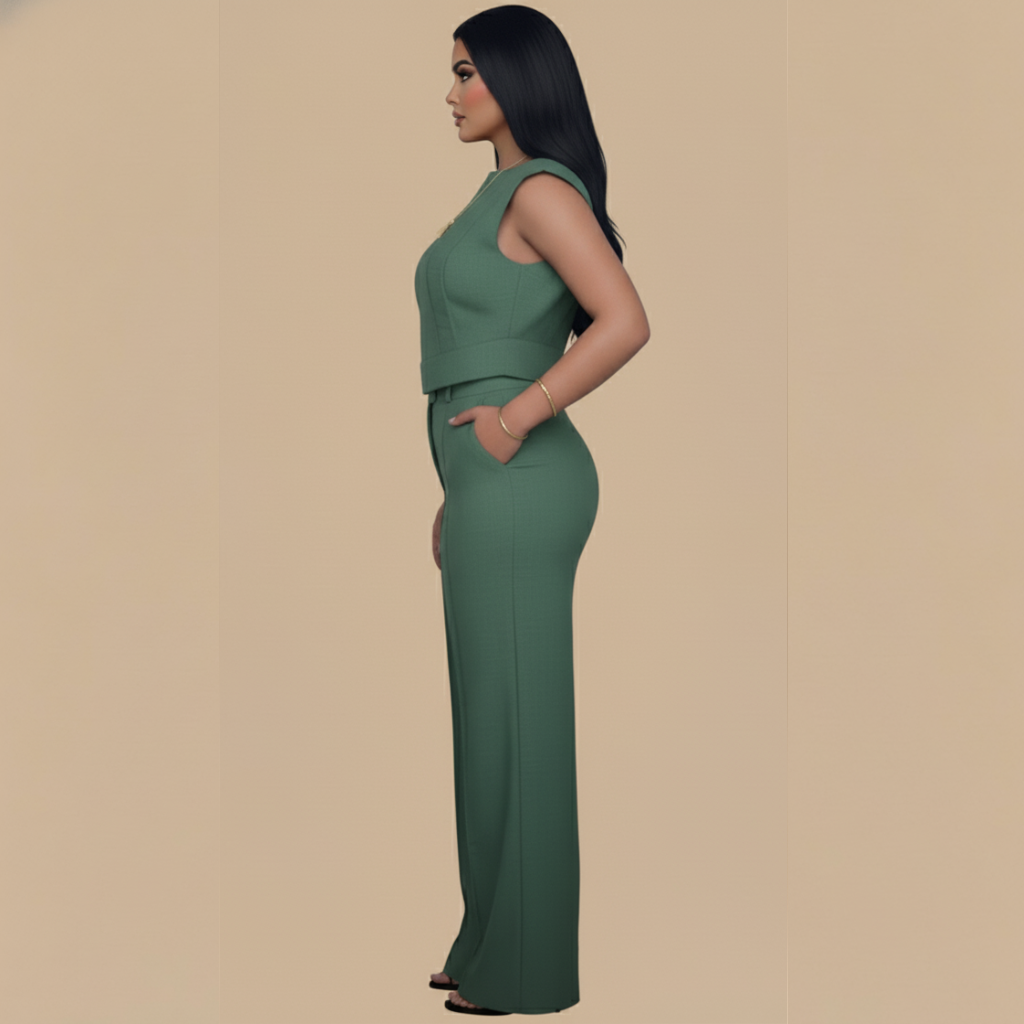 Short Top & Straight-Leg Pants Casual Women's Suit