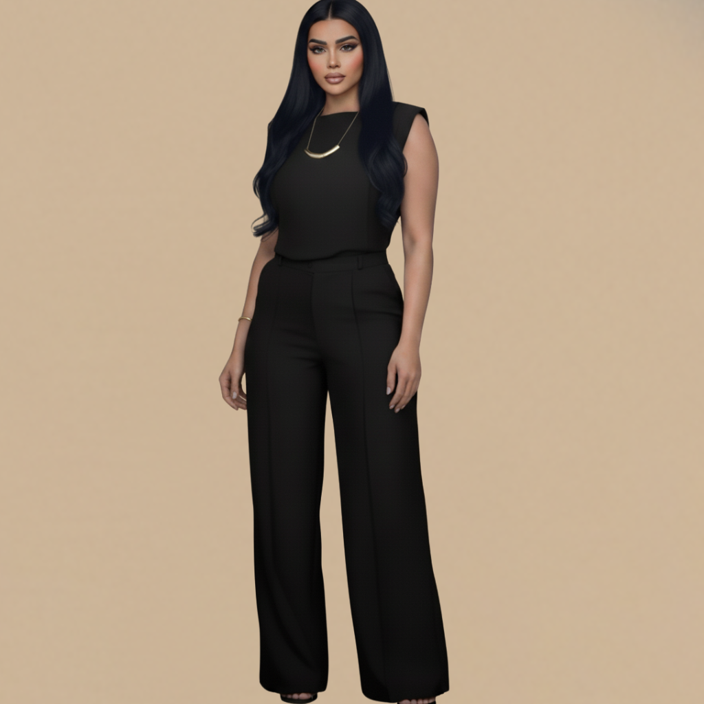 Short Top & Straight-Leg Pants Casual Women's Suit