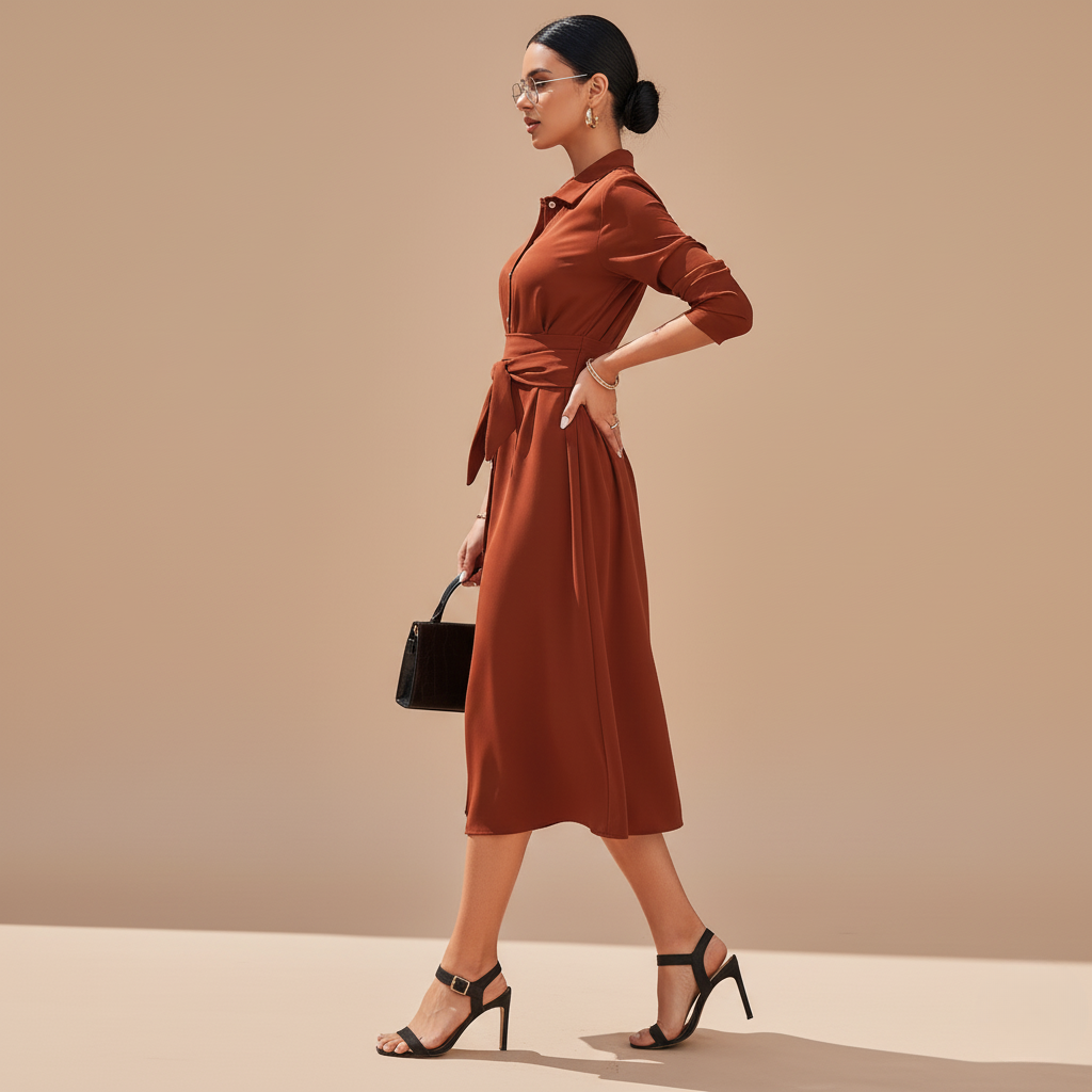 Women's Slim Single-Breasted Shirt Dress