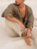 Men's Shirt Stand Collar Cardigan Solid Color