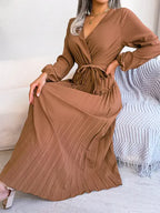 Elegant Cross Pleated Maxi Dress