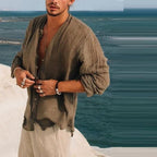 Men's Shirt Stand Collar Cardigan Solid Color