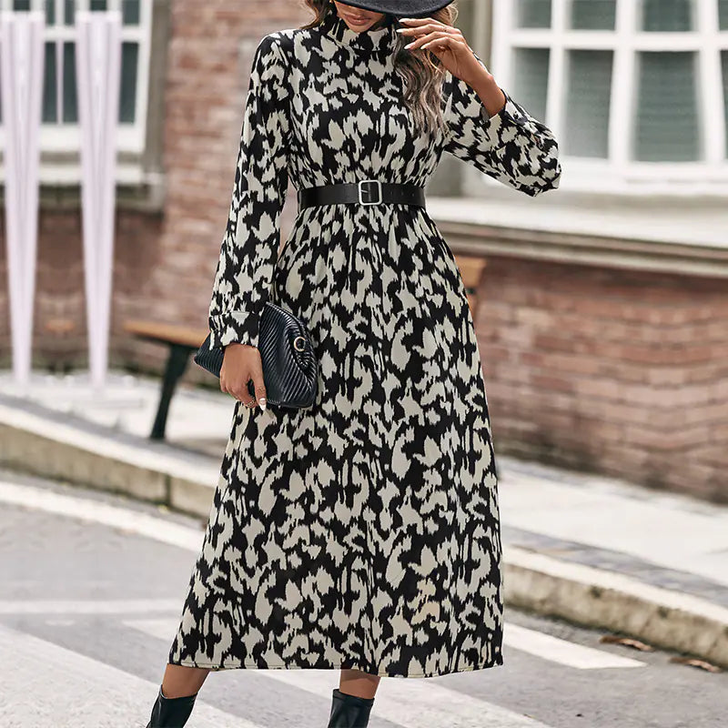 Leopard Print Long-Sleeved Dress for Women