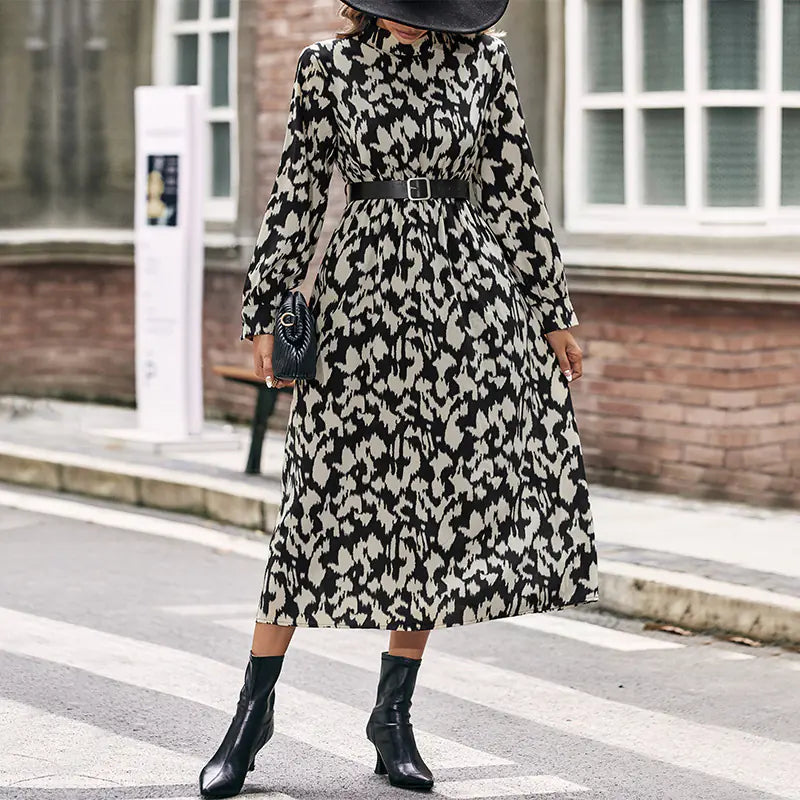 Leopard Print Long-Sleeved Dress for Women